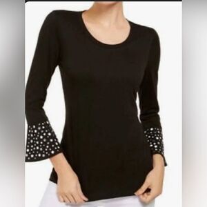 Michael Kors Bell Sleeve Gold Jeweled Long Sleeve Top Black Women's M EUC